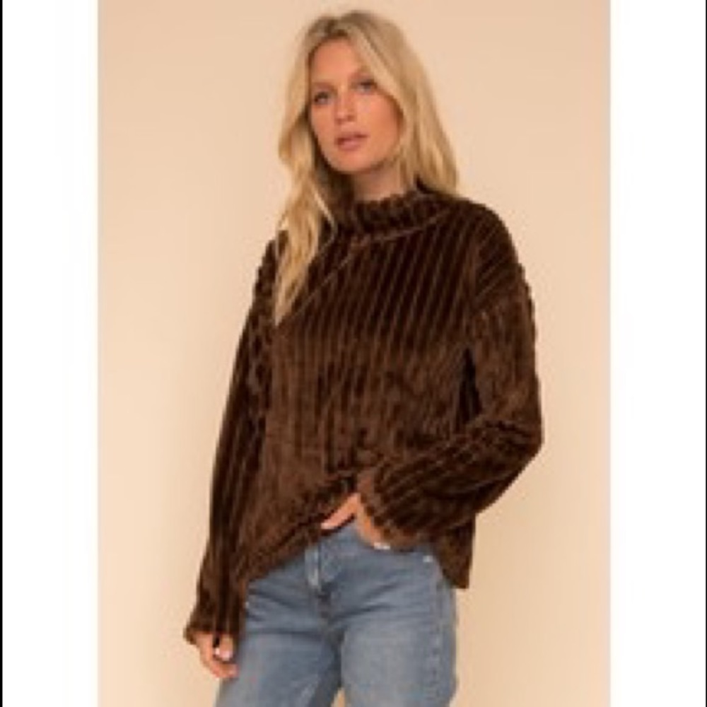 Hem & Thread Faux Fur Brown Mock Neck Sweater Sz M